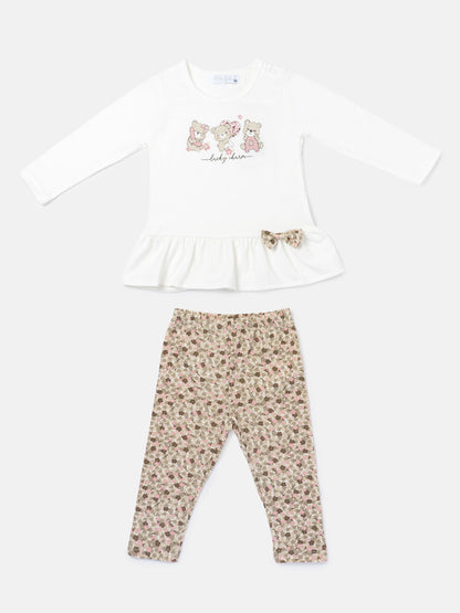 Baby Girl 2-Piece Leggings Set with Floral Teddies Anamaria Collection - White