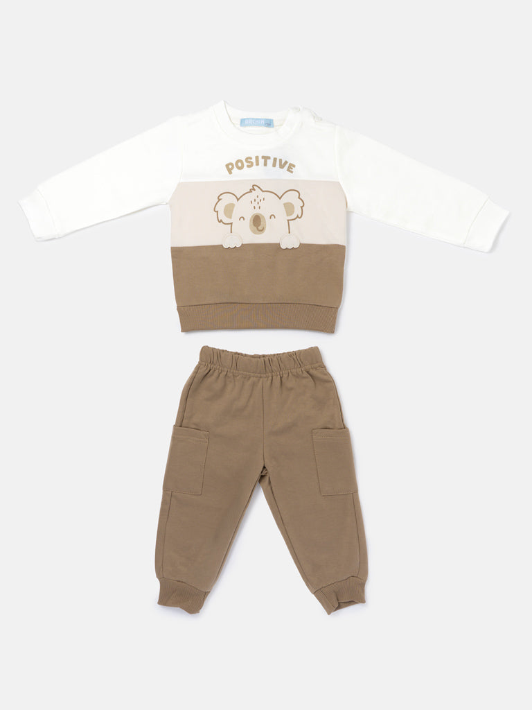 Baby Boy Pietro Collection 2-Piece Tracksuit Set with Koala Design - Light Brown