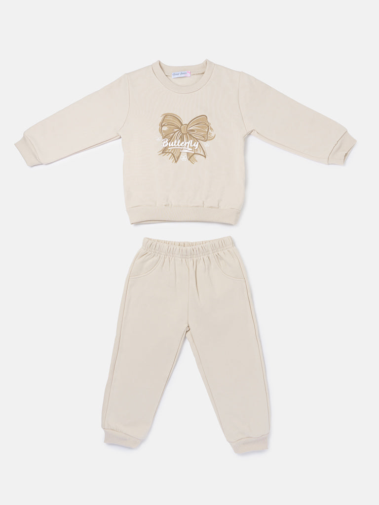 Baby Girl Viola Collection 2-Piece Tracksuit Set with Bow Design - Beige