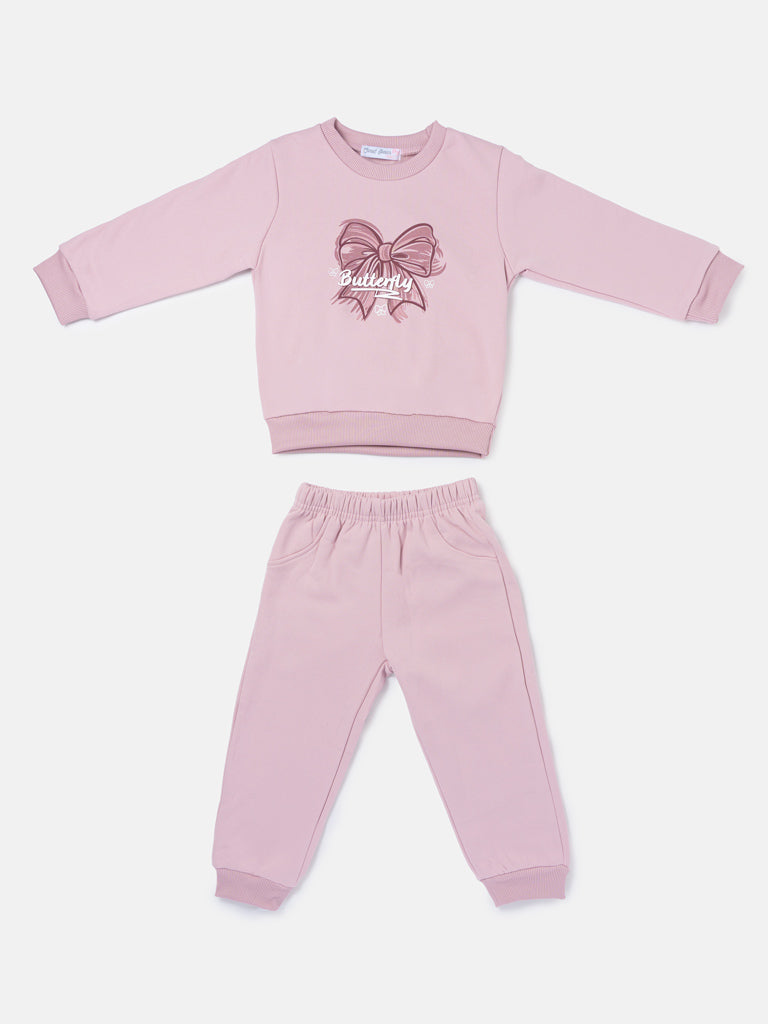 Baby Girl Viola Collection 2-Piece Tracksuit Set with Bow Design - Pink