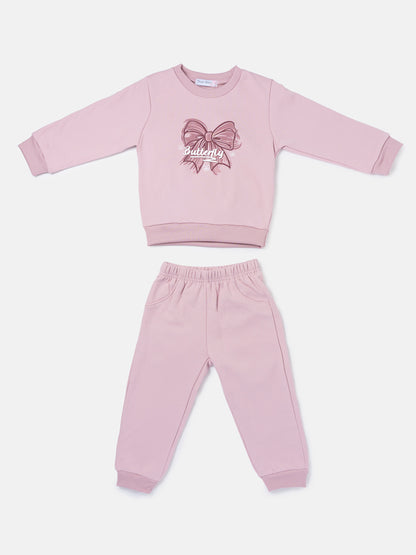 Baby Girl Viola Collection 2-Piece Tracksuit Set with Bow Design - Pink
