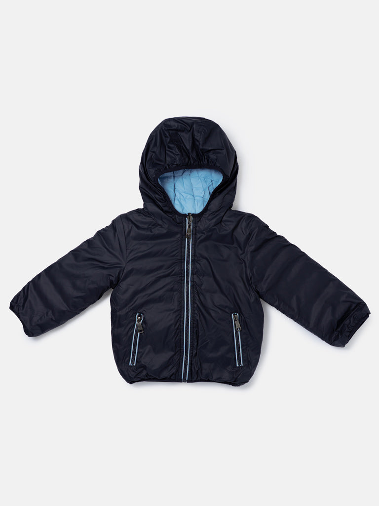 Baby Boy Hooded Coat with Inside Pockets - Navy Blue