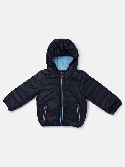 Baby Boy Hooded Coat with Inside Pockets - Navy Blue