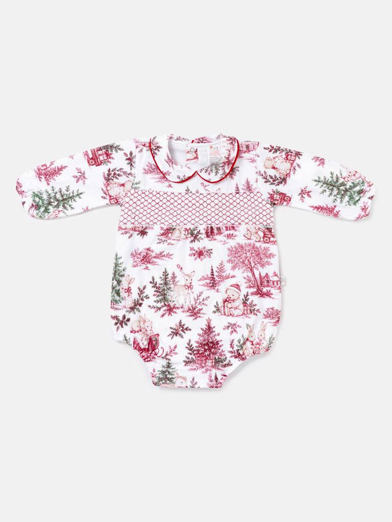 Baby Long Sleeve Smocked Romper - Christmas Print Collection - LIMITED EDITION