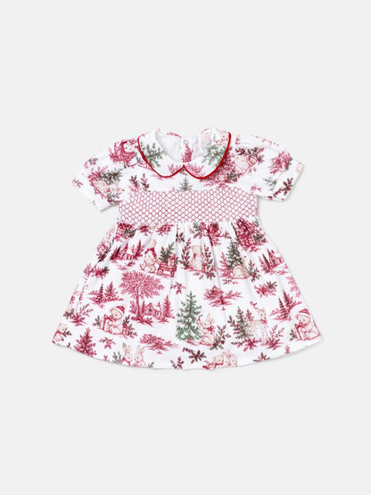 Baby Girl Short Sleeve Smocked Dress - Christmas Print Collection - LIMITED EDITION