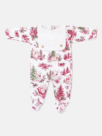 Cotton Baby Grow with Attached Small Bib & Buttons - Christmas Print Collection - LIMITED EDITION
