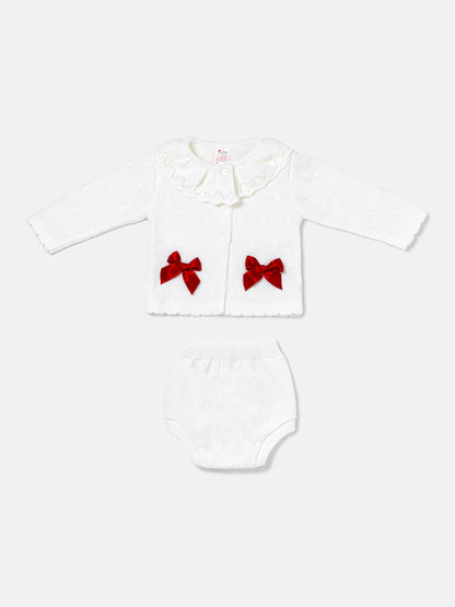 Baby Girl Catarina Collection 2-piece Spanish Knitted Set - White & Red