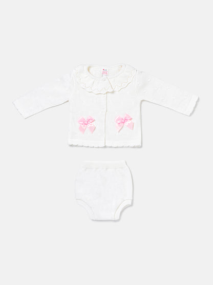Baby Girl Catarina Collection 2-piece Spanish Knitted Set - White & Baby Pink