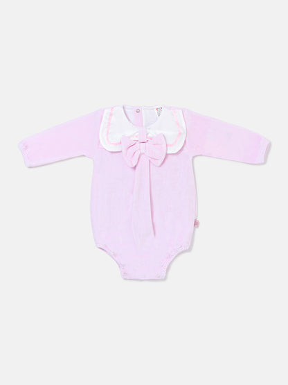 Baby Girl Rosamaria Collection Velour Romper with White Collar - Baby Pink