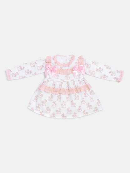 Baby Girl Dress with Bows & Lace - Rocking Horse Collection - Baby Pink