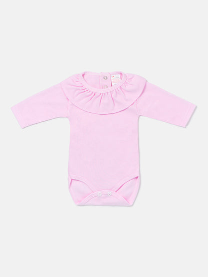 Baby Girl Sorana Collection Cotton Frill Collar Bodysuit - Baby Pink