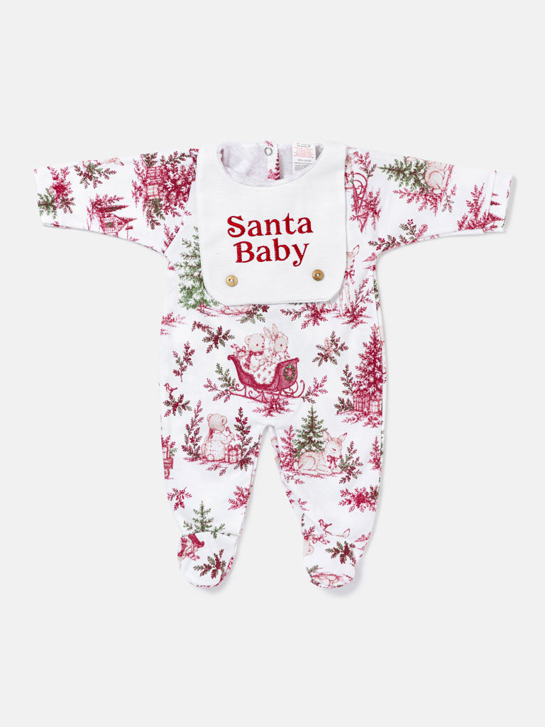 Cotton Baby Grow with "SANTA BABY" Embroidery - Christmas Print Collection - LIMITED EDITION
