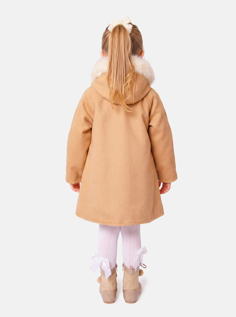Baby Girl A-line Princess Spanish Hooded Coat with Faux Fur - Tan