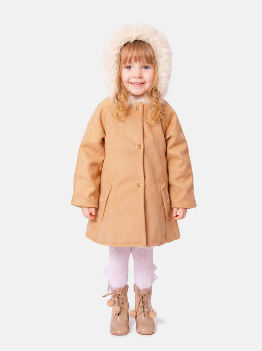 Baby Girl A-line Princess Spanish Hooded Coat with Faux Fur - Tan