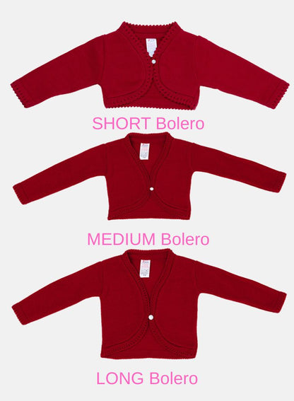 Luxury Baby Girl LONG Bolero with Button - Red