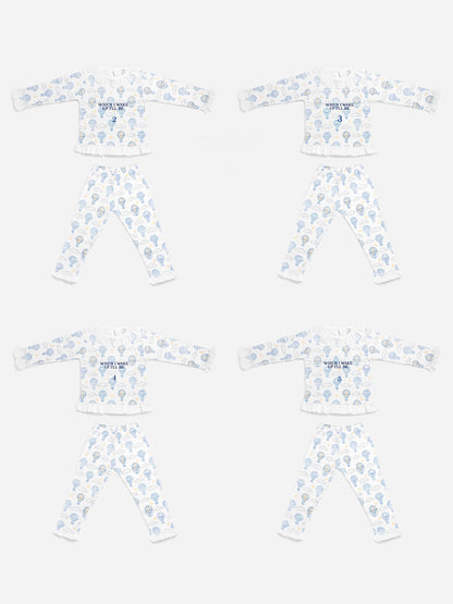 "When I Wake Up" Embroidered Girl 2-Piece Pyjama Set - Hot Air Balloon Collection - Baby Blue
