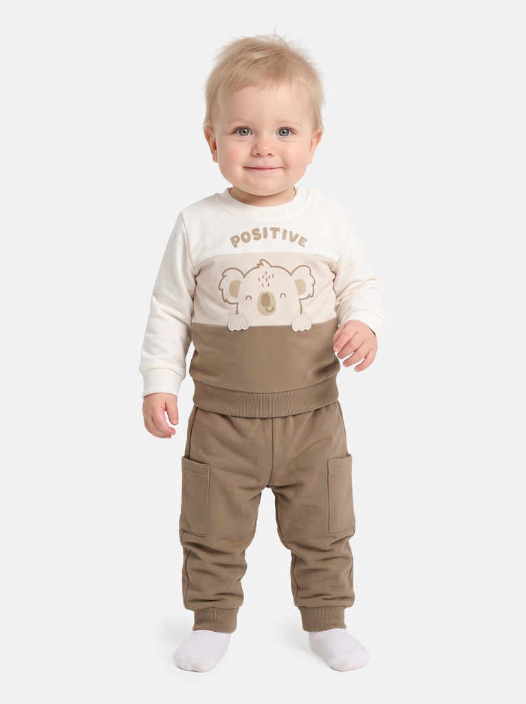 Baby Boy Pietro Collection 2-Piece Tracksuit Set with Koala Design - Light Brown