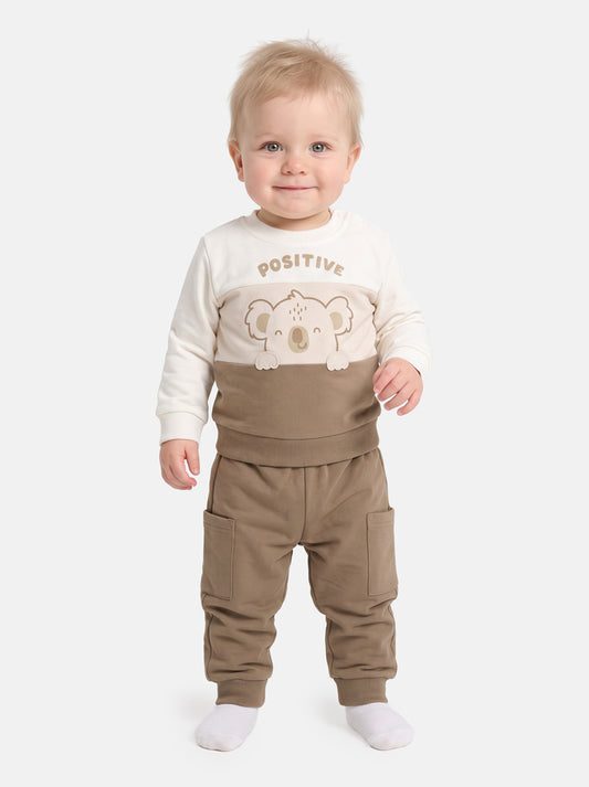 Baby Boy Pietro Collection 2-Piece Tracksuit Set with Koala Design - Light Brown
