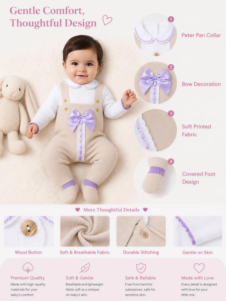 Baby Girl Camila Collection 2-piece Knitted Dungaree Set - Beige