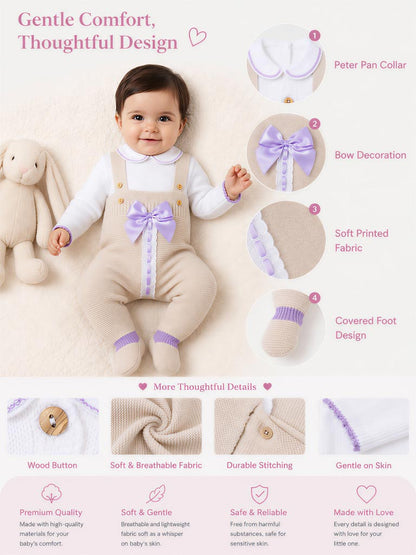Baby Girl Camila Collection 2-piece Knitted Dungaree Set - Beige
