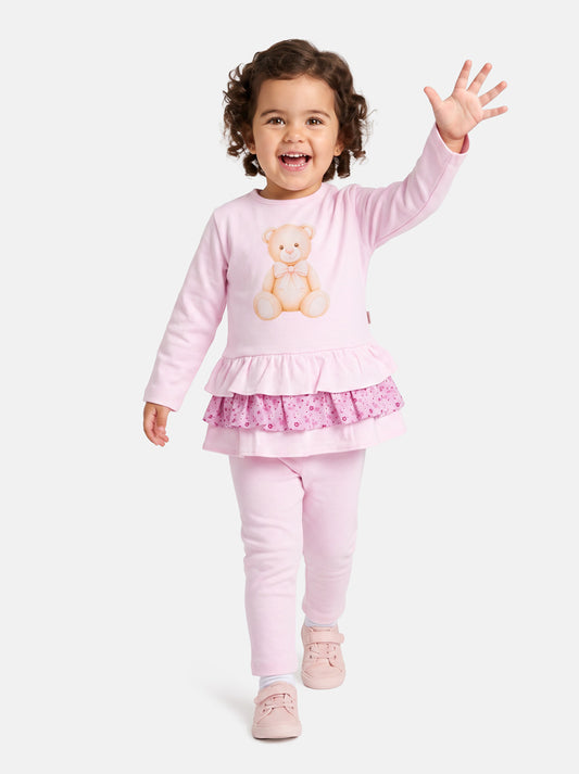 Baby Girl Top & Leggings Set - Teddy Bear Collection - Baby Pink