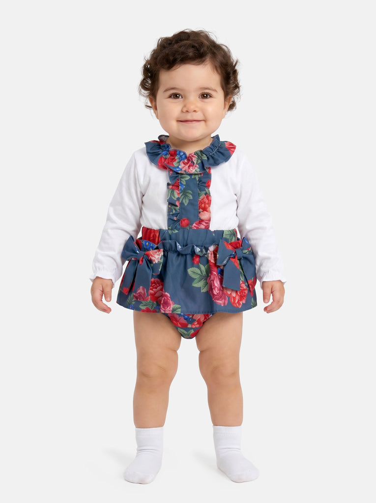 Baby Girl Camelia Collection 2-piece Top & Bloomers Set - Navy Blue