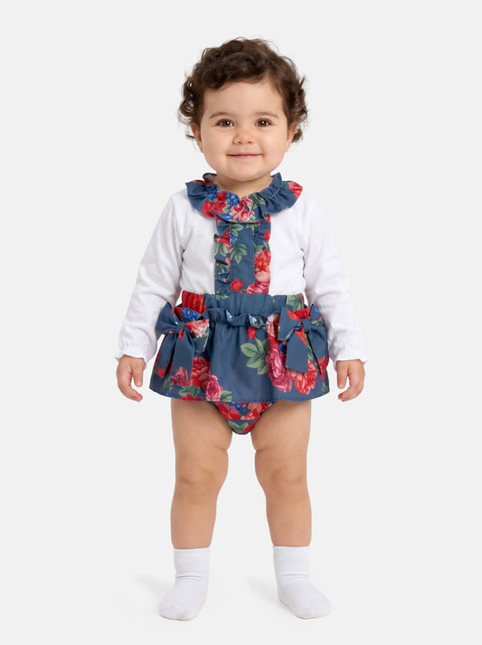 Baby Girl Camelia Collection 2-piece Top & Bloomers Set - Navy Blue