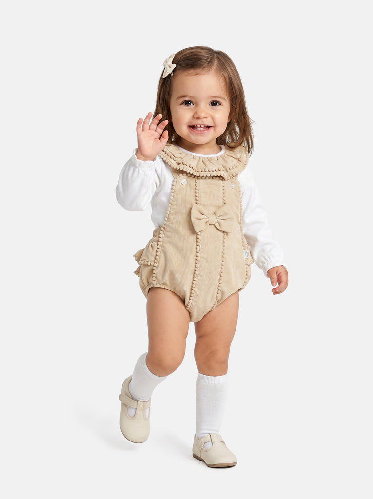 Baby Girl Dolores Collection 2-piece Spanish Romper Set - Beige