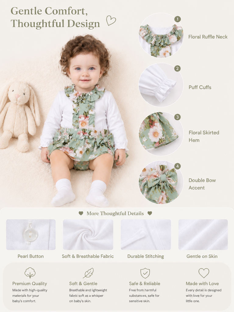 Baby Girl Camelia Collection 2-piece Top & Bloomers Set - Mint Green