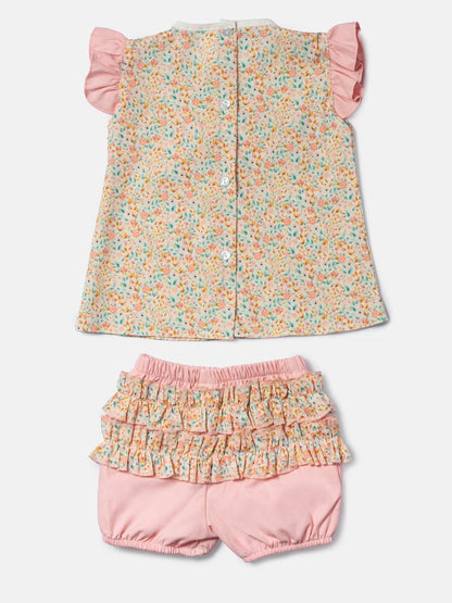 Baby Girl Liana Collection Floral Romper 2-Piece Set - Baby Pink