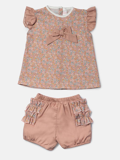 Baby Girl Liana Collection Floral Romper 2-Piece Set - Dusty Pink