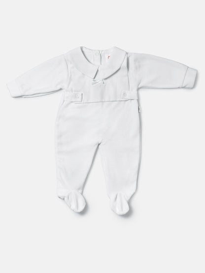 Velour Baby Grow with Peter Pan Collar & Wreath Embroidery - White