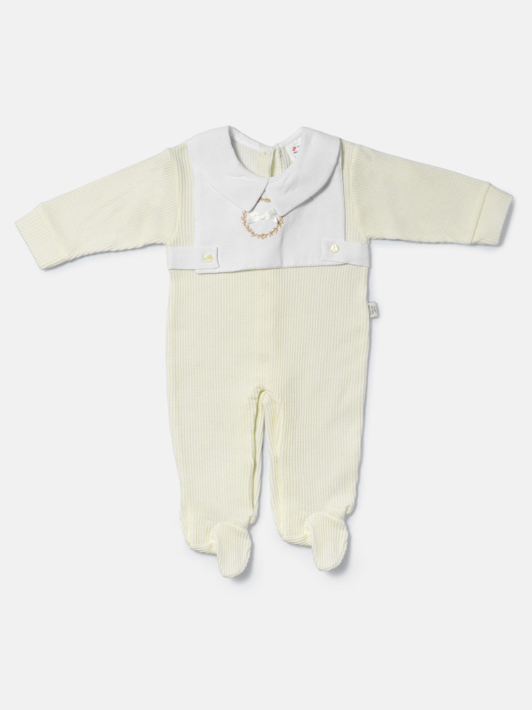 Cotton Baby Grow with Peter Pan Collar & Wreath Embroidery - Ivory
