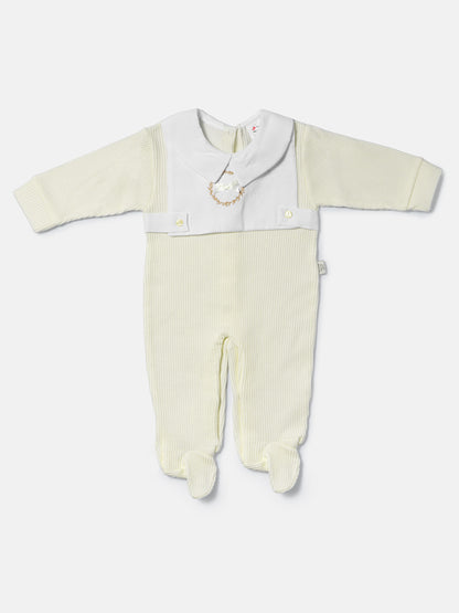 Cotton Baby Grow with Peter Pan Collar & Wreath Embroidery - Ivory