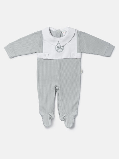 Cotton Baby Grow with Peter Pan Collar & Wreath Embroidery - Grey