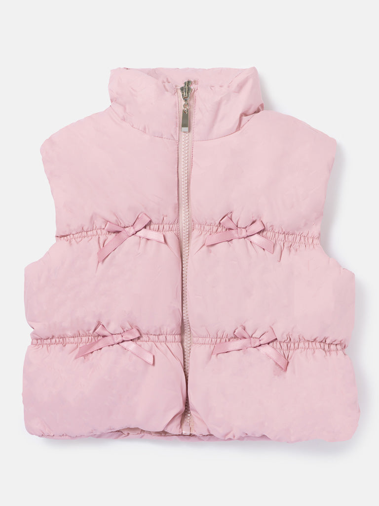 Baby Girl Puffer Gilet - Bow Design Vest - Baby Pink