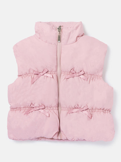 Baby Girl Puffer Gilet - Bow Design Vest - Baby Pink