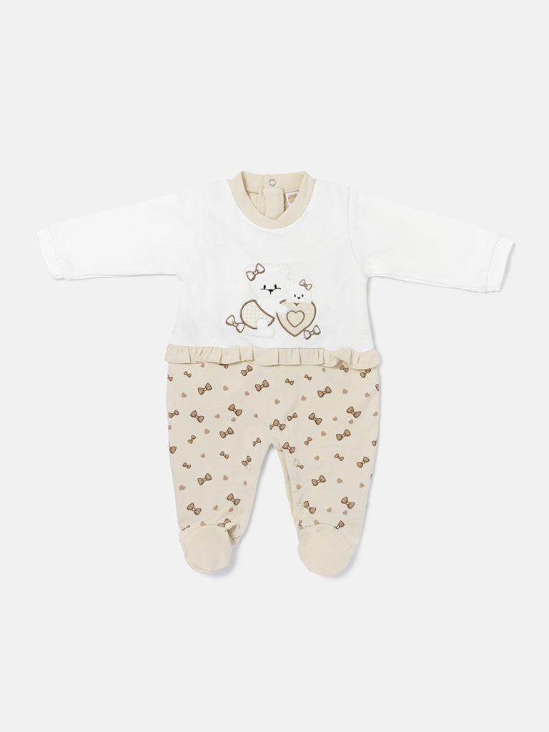 Baby Grow for Girls with Teddies & Hearts Gianna Collection - Beige