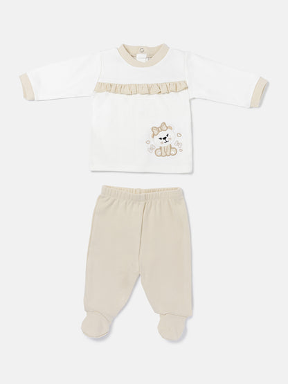 Baby Girl Giulia Collection 2-Piece Pyjama Set with Teddy Embroidery - Beige