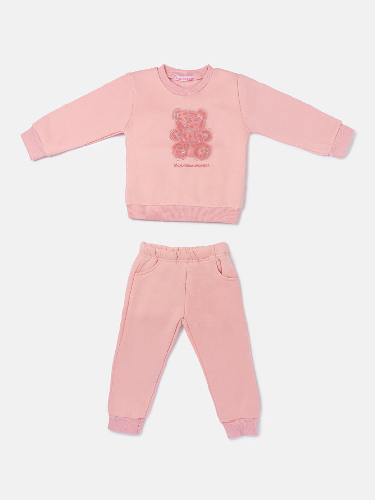Baby Girl Gemma Collection 2-Piece Tracksuit Set with Teddy Design - Peach