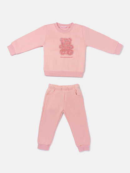Baby Girl Gemma Collection 2-Piece Tracksuit Set with Teddy Design - Peach