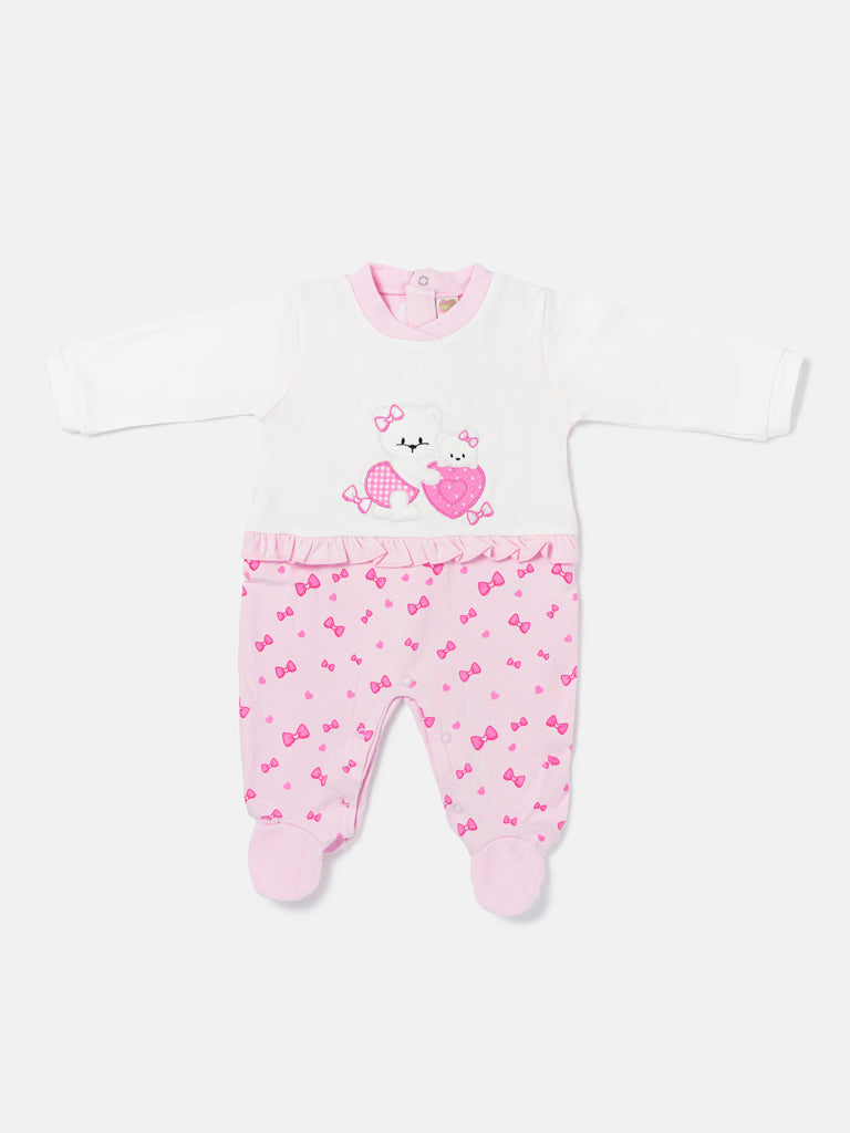 Baby Grow for Girls with Teddies & Hearts Gianna Collection - Baby Pink