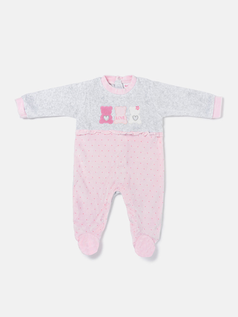 Velour Baby Grow for Girls Sofia Collection with 3 Little Bears - Pink