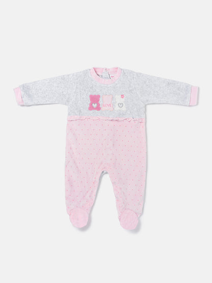 Velour Baby Grow for Girls Sofia Collection with 3 Little Bears - Pink