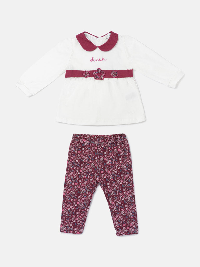 Baby Girl 2-Piece Leggings Set with Peter Pan Collar Francesca Collection - Cherry Red
