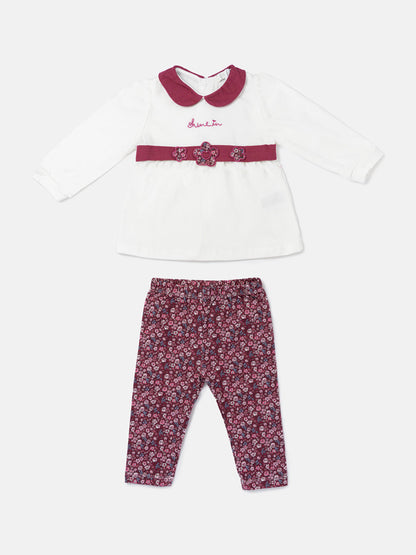 Baby Girl 2-Piece Leggings Set with Peter Pan Collar Francesca Collection - Cherry Red