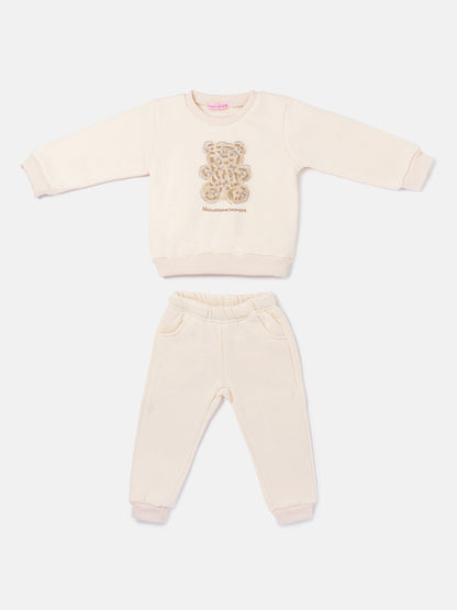 Baby Girl Gemma Collection 2-Piece Tracksuit Set with Teddy Design - Cream