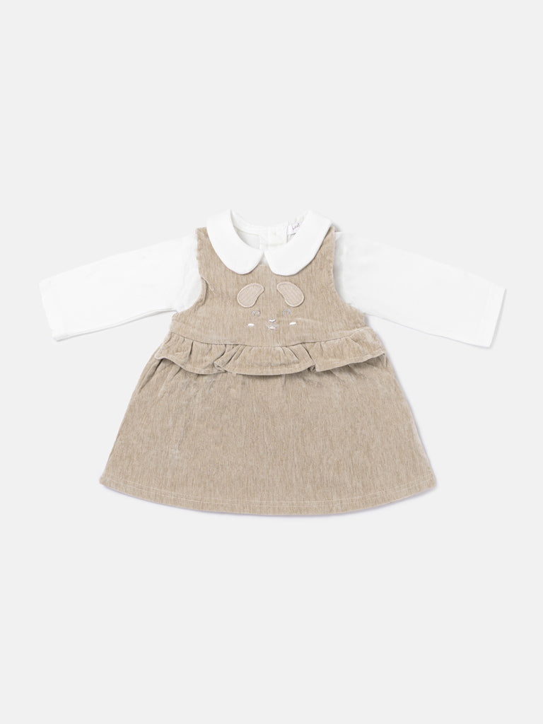 Baby Girl Siena Collection 2-Piece Dress Set with Cute Ears - Beige