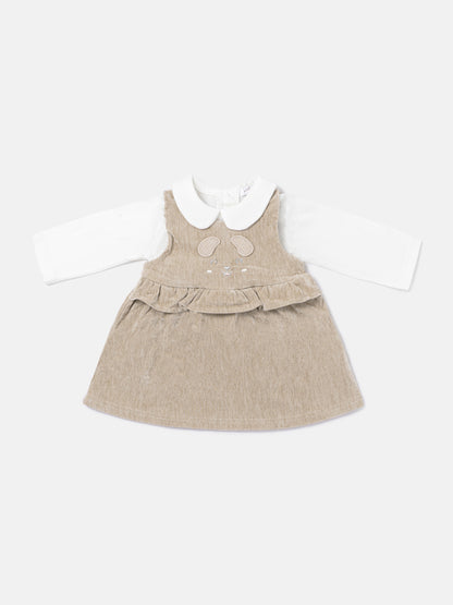 Baby Girl Siena Collection 2-Piece Dress Set with Cute Ears - Beige