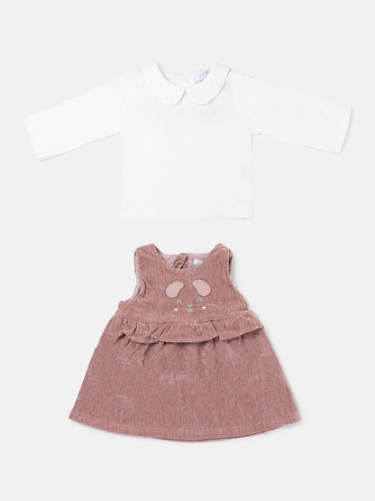 Baby Girl Siena Collection 2-Piece Dress Set with Cute Ears - Dusty Pink
